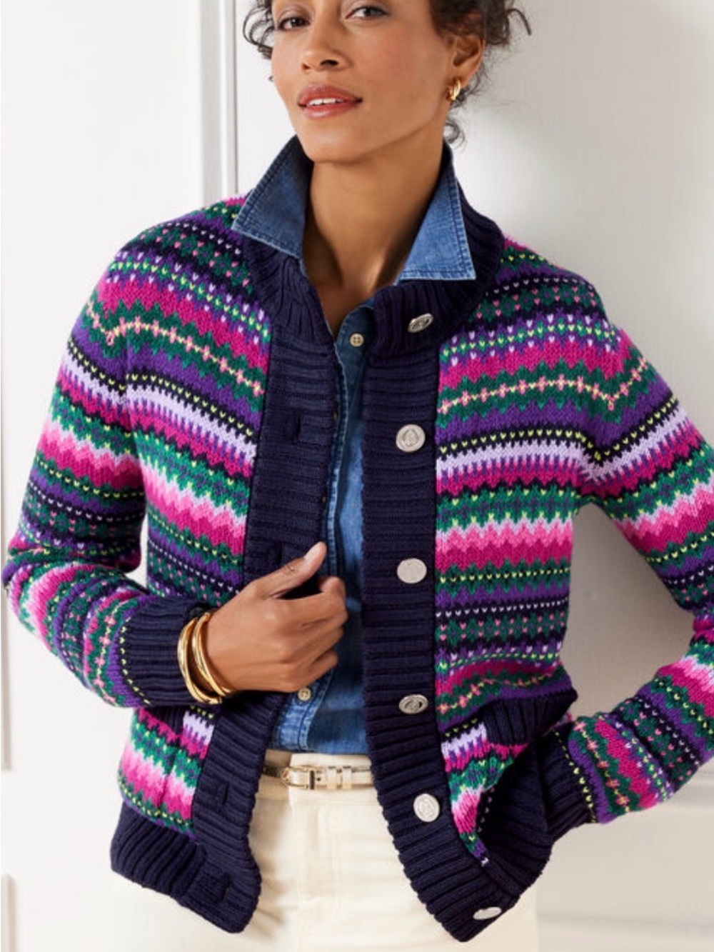 Talbots Cadet Fair Isle Mock Neck Sweater Women’s Jewel Tone Spring Garden NWT